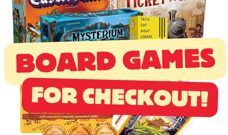 image of board games with the text board games for checkout